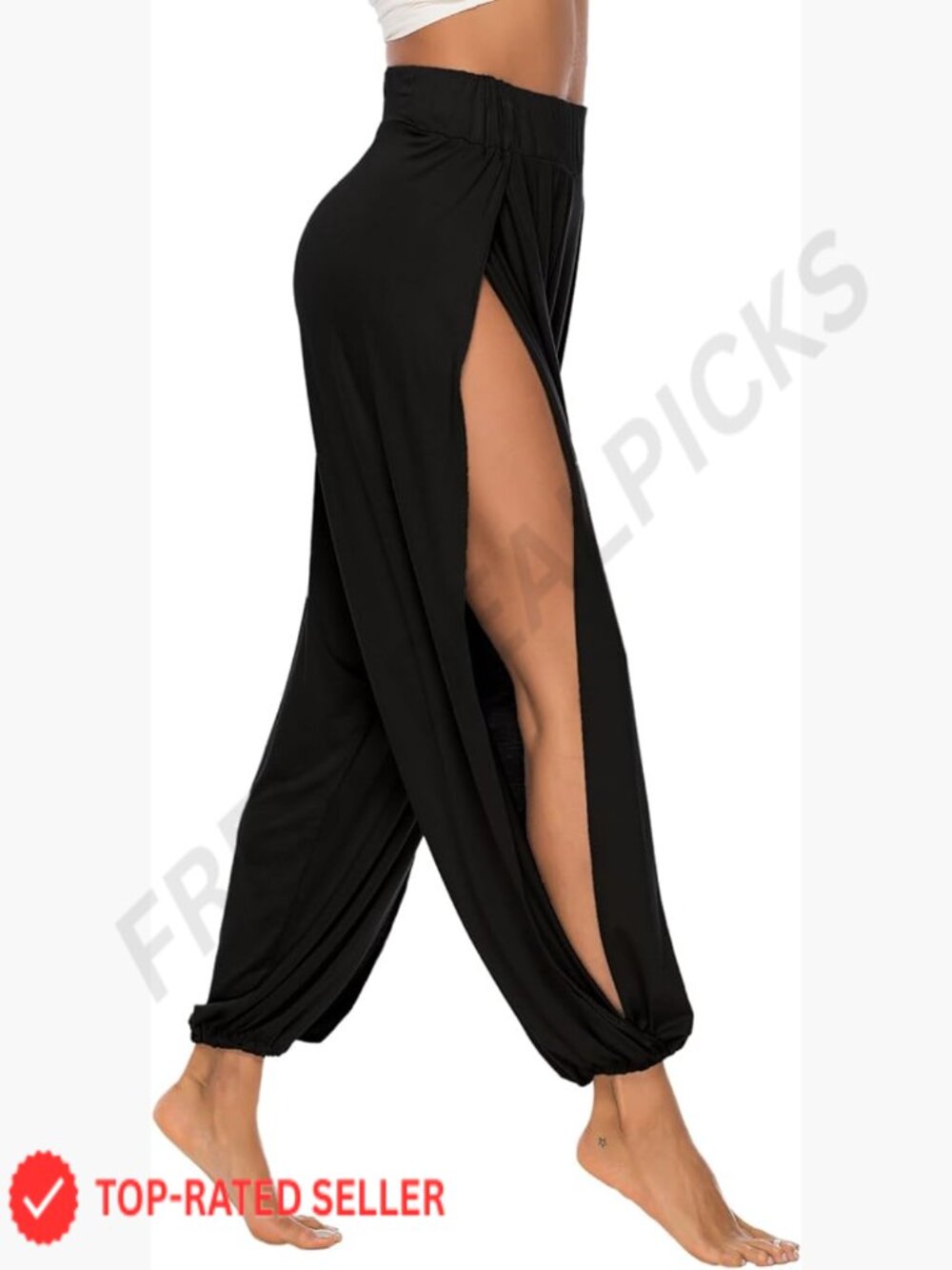 High Slit Harem Pants Boho Hippie Trousers Elastic Waist Yoga Lounge